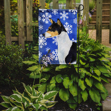 Load image into Gallery viewer, Basenji Winter Snowflakes Holiday Garden Flag – Decorative Outdoor Yard Flag