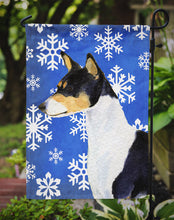 Load image into Gallery viewer, Basenji Winter Snowflakes Holiday Garden Flag – Decorative Outdoor Yard Flag