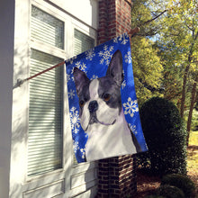 Load image into Gallery viewer, Boston Terrier Winter Snowflakes Holiday Flag Canvas House Size