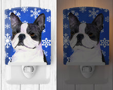 Load image into Gallery viewer, Boston Terrier Winter Snowflakes Holiday Ceramic Night Light SS4654CNL