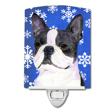 Load image into Gallery viewer, Boston Terrier Winter Snowflakes Holiday Ceramic Night Light SS4654CNL