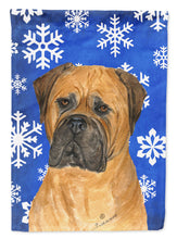 Load image into Gallery viewer, Bullmastiff Winter Snowflakes Holiday Flag Canvas House Size