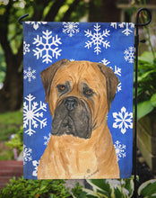 Load image into Gallery viewer, Bullmastiff Winter Snowflakes Holiday Garden Flag – Decorative Outdoor Yard Flag