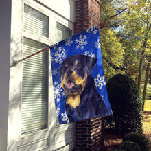 Load image into Gallery viewer, Rottweiler Winter Snowflakes Holiday Flag Canvas House Size