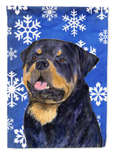 Load image into Gallery viewer, Rottweiler Winter Snowflakes Holiday Garden Flag – Decorative Outdoor Yard Flag