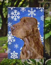 Load image into Gallery viewer, Field Spaniel Winter Snowflakes Holiday Garden Flag – Decorative Outdoor Yard Flag