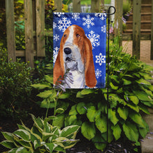 Load image into Gallery viewer, Basset Hound Winter Snowflakes Holiday Garden Flag – Decorative Outdoor Yard Flag