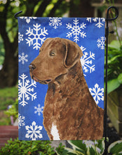 Load image into Gallery viewer, Chesapeake Bay Retriever Winter Snowflakes Holiday Garden Flag – Decorative Outdoor Yard Flag