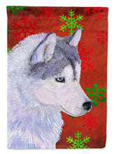 Load image into Gallery viewer, Siberian Husky Red Green Snowflakes Holiday Christmas Flag Canvas House Size