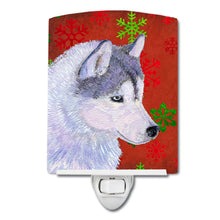 Load image into Gallery viewer, Siberian Husky Red Green Snowflake Holiday Christmas Ceramic Night Light SS4671CNL