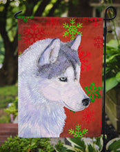 Load image into Gallery viewer, Siberian Husky Red Green Snowflake Holiday Christmas Garden Flag – Decorative Outdoor Yard Flag