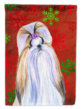 Load image into Gallery viewer, Shih Tzu Red and Green Snowflakes Holiday Christmas Flag Canvas House Size