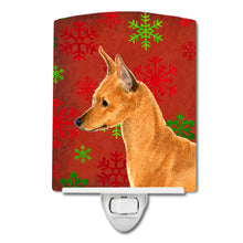 Load image into Gallery viewer, Min Pin Red and Green Snowflakes Holiday Christmas Ceramic Night Light SS4673CNL