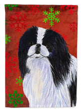 Load image into Gallery viewer, Japanese Chin Red and Green Snowflakes Holiday Christmas Flag Canvas House Size