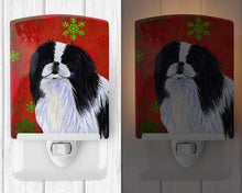 Load image into Gallery viewer, Japanese Chin Red and Green Snowflakes Holiday Christmas Ceramic Night Light SS4674CNL