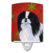 Load image into Gallery viewer, Japanese Chin Red and Green Snowflakes Holiday Christmas Ceramic Night Light SS4674CNL