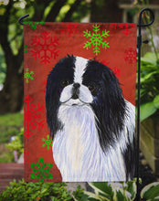 Load image into Gallery viewer, Japanese Chin Red and Green Snowflakes Holiday Christmas Garden Flag – Decorative Outdoor Yard Flag