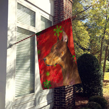 Load image into Gallery viewer, Doberman Red and Green Snowflakes Holiday Christmas Flag Canvas House Size