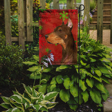 Load image into Gallery viewer, Doberman Red and Green Snowflakes Holiday Christmas Garden Flag – Decorative Outdoor Yard Flag