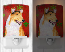 Load image into Gallery viewer, Collie Smooth Red Green Snowflakes Christmas Ceramic Night Light SS4677CNL