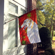 Load image into Gallery viewer, Borzoi Red and Green Snowflakes Holiday Christmas Flag Canvas House Size
