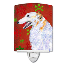 Load image into Gallery viewer, Borzoi Red and Green Snowflakes Holiday Christmas Ceramic Night Light SS4682CNL