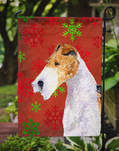Load image into Gallery viewer, Fox Terrier Red and Green Snowflakes Holiday Christmas Garden Flag – Decorative Outdoor Yard Flag