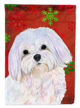 Load image into Gallery viewer, Maltese Red and Green Snowflakes Holiday Christmas Flag Canvas House Size