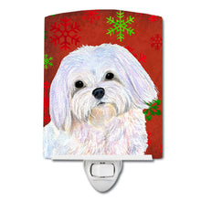 Load image into Gallery viewer, Maltese Red and Green Snowflakes Holiday Christmas Ceramic Night Light SS4689CNL