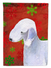 Load image into Gallery viewer, Bedlington Terrier Red Snowflakes Holiday Christmas Flag Canvas House Size