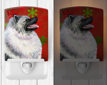 Load image into Gallery viewer, Keeshond Red and Green Snowflakes Holiday Christmas Ceramic Night Light SS4695CNL