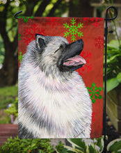 Load image into Gallery viewer, Keeshond Red and Green Snowflakes Holiday Christmas Garden Flag – Decorative Outdoor Yard Flag
