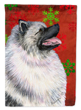 Load image into Gallery viewer, Keeshond Red and Green Snowflakes Holiday Christmas Garden Flag – Decorative Outdoor Yard Flag