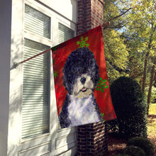 Load image into Gallery viewer, Portuguese Water Dog Red Snowflakes Holiday Christmas Flag Canvas House Size