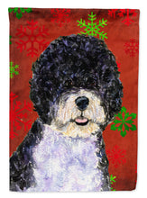 Load image into Gallery viewer, Portuguese Water Dog Red Snowflakes Holiday Christmas Flag Canvas House Size
