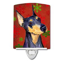 Load image into Gallery viewer, Doberman Red and Green Snowflakes Holiday Christmas Ceramic Night Light SS4702CNL