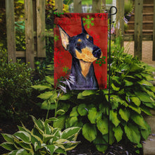 Load image into Gallery viewer, Doberman Red and Green Snowflakes Holiday Christmas Garden Flag – Decorative Outdoor Yard Flag