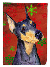 Load image into Gallery viewer, Doberman Red and Green Snowflakes Holiday Christmas Garden Flag – Decorative Outdoor Yard Flag