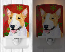 Load image into Gallery viewer, Bull Terrier Red and Green Snowflakes Holiday Christmas Ceramic Night Light SS4703CNL