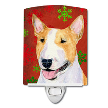 Load image into Gallery viewer, Bull Terrier Red and Green Snowflakes Holiday Christmas Ceramic Night Light SS4703CNL