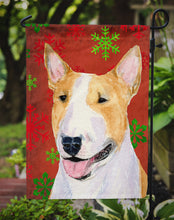 Load image into Gallery viewer, Bull Terrier Red and Green Snowflakes Holiday Christmas Garden Flag – Decorative Outdoor Yard Flag