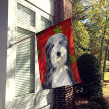 Load image into Gallery viewer, Bearded Collie Red Green Snowflakes Holiday Christmas Flag Canvas House Size