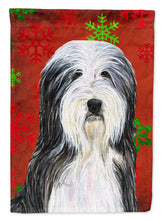 Load image into Gallery viewer, Bearded Collie Red Green Snowflakes Holiday Christmas Flag Canvas House Size