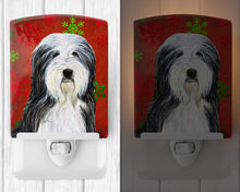 Load image into Gallery viewer, Bearded Collie Red and Green Snowflakes Holiday Christmas Ceramic Night Light SS4704CNL