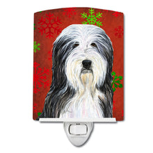 Load image into Gallery viewer, Bearded Collie Red and Green Snowflakes Holiday Christmas Ceramic Night Light SS4704CNL