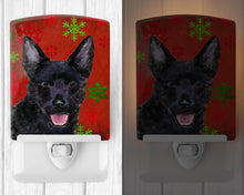 Load image into Gallery viewer, Australian Kelpie Red Green Snowflakes Christmas Ceramic Night Light SS4705CNL