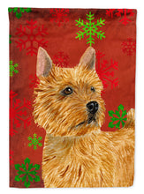 Load image into Gallery viewer, Norwich Terrier Red Green Snowflakes Holiday Christmas Flag Canvas House Size