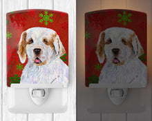 Load image into Gallery viewer, Clumber Spaniel Red and Green Snowflakes Holiday Christmas Ceramic Night Light SS4707CNL