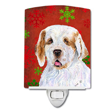 Load image into Gallery viewer, Clumber Spaniel Red and Green Snowflakes Holiday Christmas Ceramic Night Light SS4707CNL