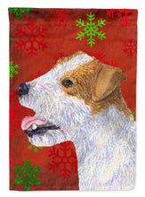 Load image into Gallery viewer, Jack Russell Terrier Red Green Snowflakes Holiday Christmas Garden Flag – Decorative Outdoor Yard Flag